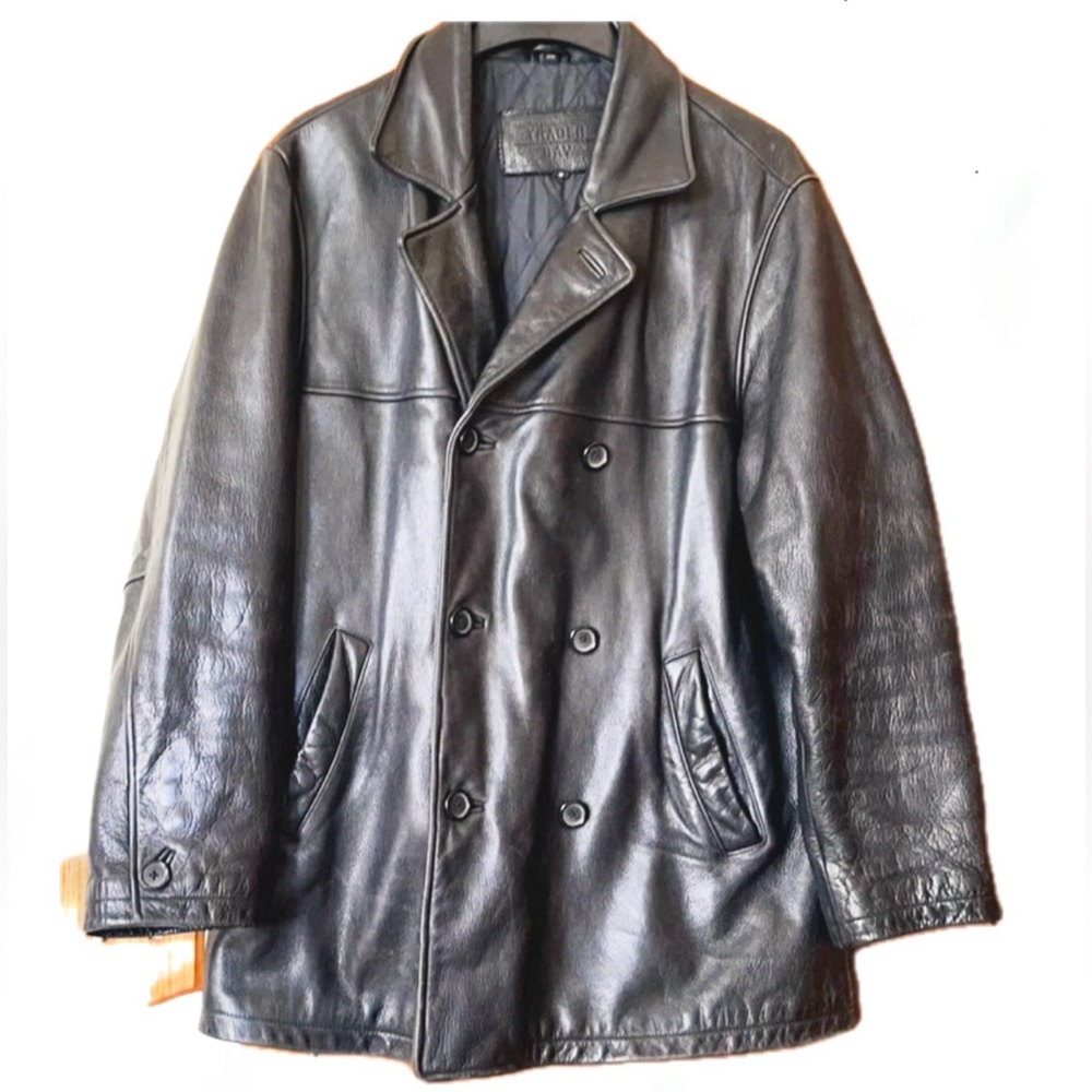 Leather jacket coat double breasted pea style